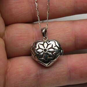 Sterling Silver Locket Heart Pendant & Necklace